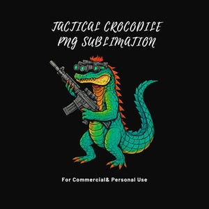 Funny Tactical Crocodile PNG – Cartoon Camo Animal in Gear for Sublimation, Humor Design for T-Shirts, Mugs & Gifts