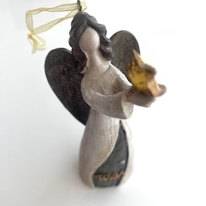Wish Angel Figurine Ornament – Inspirational Angel with Gold Butterfly – Rustic Handcrafted Look – Spiritual Gift or Home Decor
