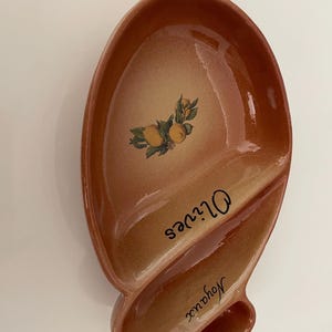 Vintage Vallauris Pottery Olive Dish, made in France hand made hand painted perfect for spring/summer picnic!