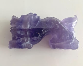 Hand-Carved Purple Fluorite Dragon Figurine – Crystal Healing Decor, Feng Shui Gift, Protection & Transformation