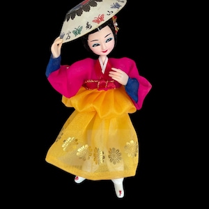 Vintage Traditional Korean Doll- Gisaeng Aowdong Figurine, Handcrafted Cultural Collectible in Display Box