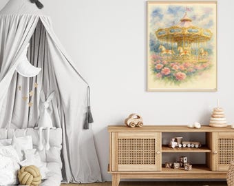 Colorful Impressionist Carousel Horse Art Print Digital Art for carousel lovers, nursery room