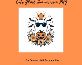 Cute Spooky Ghost PNG – Summerween Party Sublimation | Spooky Vibes Halloween Sunflower Pumpkin Design for Shirts, Mugs & Crafts, Commercial