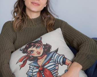 Travesseiro quadrado de poliéster fiado engraçado Nauti Girl, citação atrevida, empoderamento feminista travesso, presente de Natal, presente de feriado, decoração para casa, manta