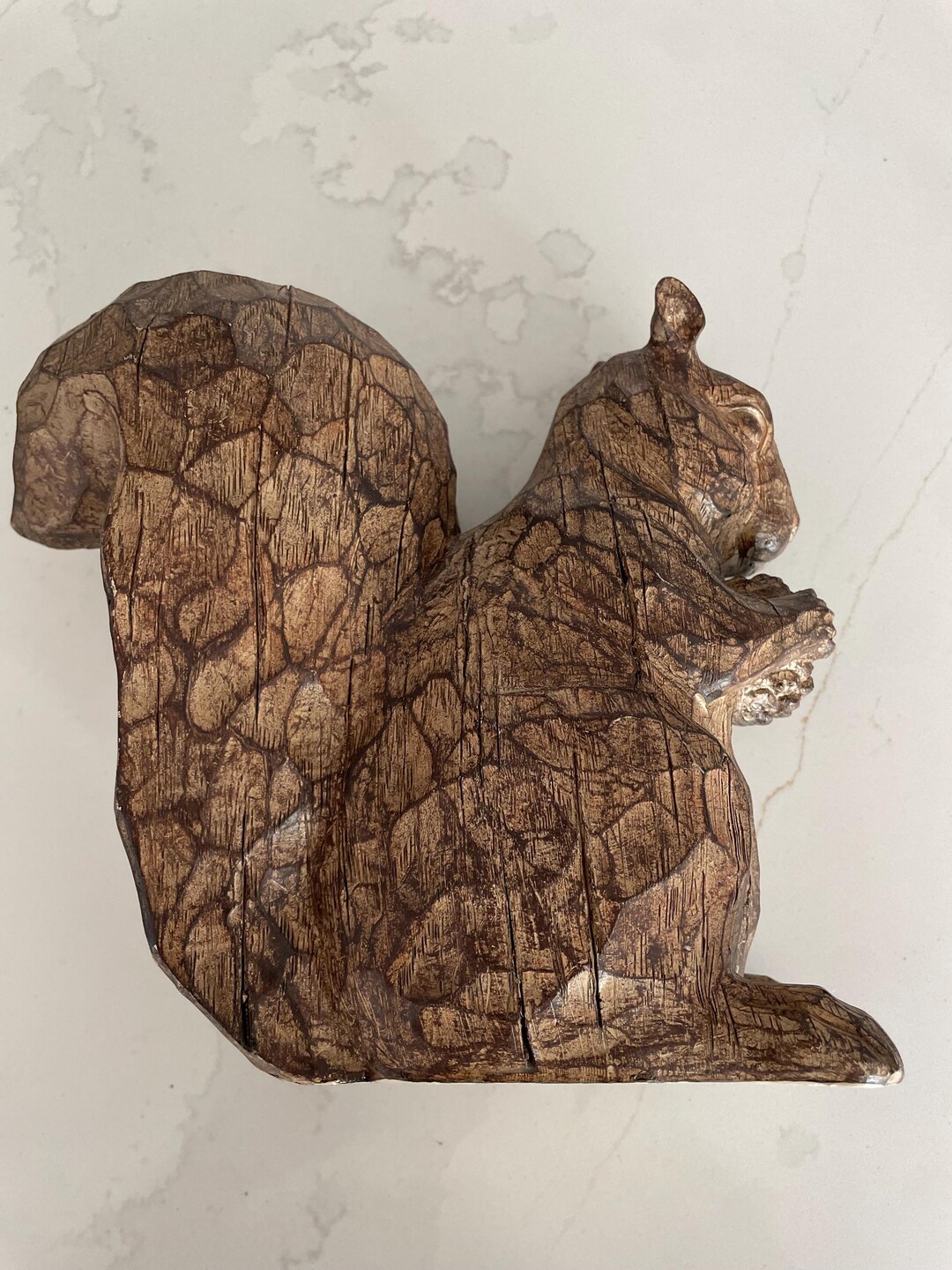 Rustic Faux Wood Squirrel Figurine – Lightweight Resin Woodland Home ...