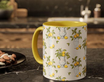 Vintage Lemon Blossom Mug, Colorful Coffee Cup, Perfect Gift for Tea Lovers, Handmade Drinkware, Kitchen Decor