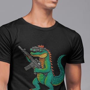 Tactical Gator T-shirt, Camo Crocodile Combat Gear Tee, Funny Cartoon Gator Gift, Unisex Shirt, Swamp Animal Top, Alligator Apparel