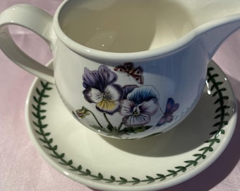 Jarra y platillo del Jardín Botánico de Portmeirion: «Viola Hybrida Pansy», cerámica de Susan Williams-Ellis, fabricada en Gran Bretaña, artículo de colección vintage.