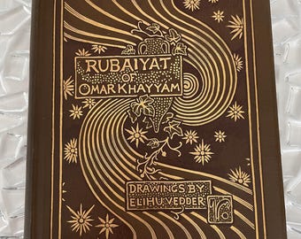Rubaiyat antiguo de Omar Khayyam, ilustrado por Elihu Vedder, poemario coleccionable del siglo XIX, tapa dura con relieve dorado.