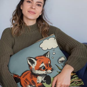 Fox Cub Square Pillow, Cute Animal Lover Gift, Woodland Holiday Decor, Special Present Throw Cushion, Home Decor Accent