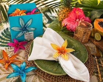 Zestaw 8 obrączek na serwetki Vintage Pier 1 Floral – Tropikalna dekoracja stołu | Kolorowa jadalnia w stylu boho | Letnia aranżacja stołu | Z pudełkiem