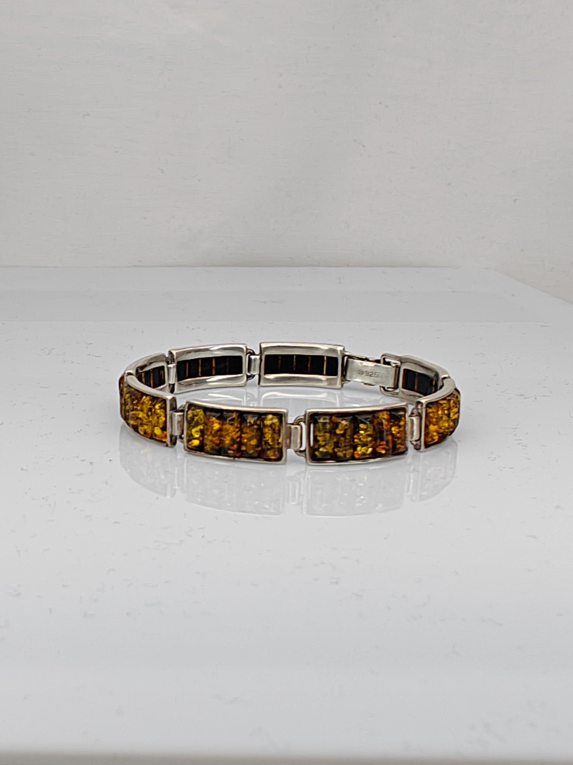 Bracelet Vintage Argent 925 Perles Ambre Baltique - Années 70 - Occasion