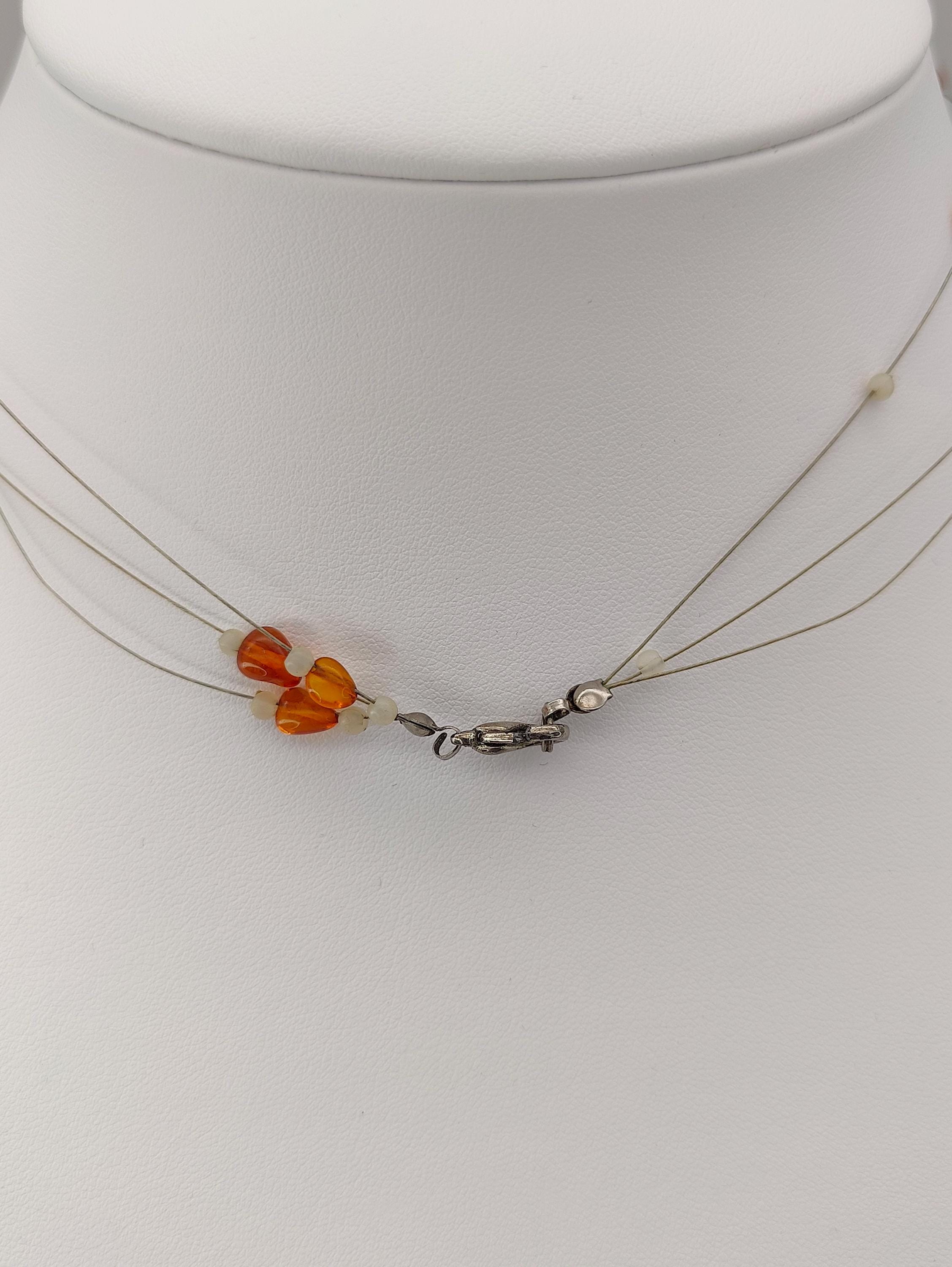 Collier Vintage En Ambre Baltique Et Métal, XXe Siècle - Bijou Occasion