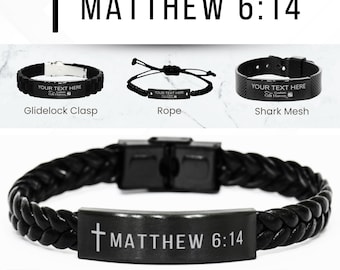 Personalized Bible Verse Bracelet: Engraved Stainless Steel Black Religious Scripture Jewelry