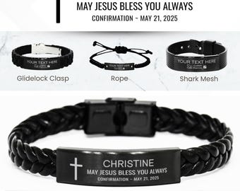 Konfirmation Armband: Laser gravierter christlicher Glaube Schmuck, Benutzerdefinierte Name Datum Geschenk