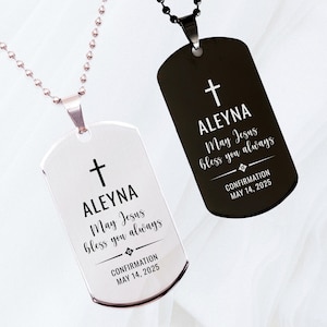 Personalized Confirmation Dog Tag Necklace: Laser Engraved Christian Gift, Custom Name Jewelry