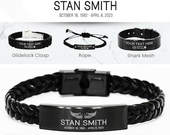 Personalized Memorial Bracelet: Wings Engraved Custom Name Date Remembrance Jewelry Gift