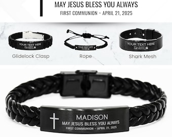 Personalized First Communion Bracelet: Custom Engraved Christian Faith Gift, Unique Catholic Jewelry
