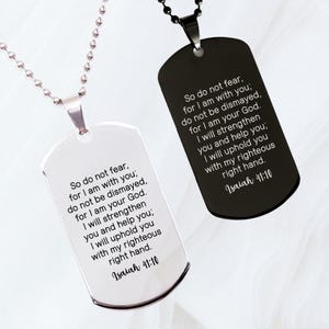 Personalized Bible Verse Dog Tag Necklace: Custom Laser Engraved Stainless Steel Christian Faith Jewelry