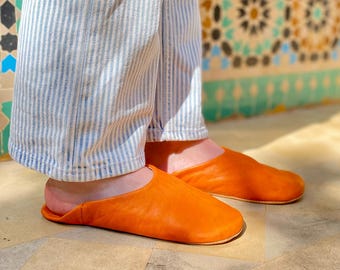 Orange soft leather slippers – Handmade slippers – Comfortable women’s leather slippers