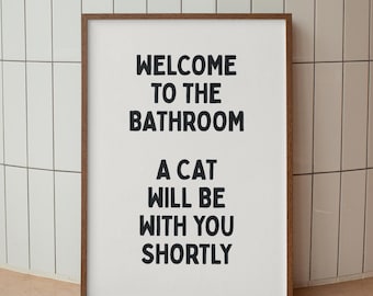 Funny Bathroom Poster: Cat Lover Wall Art, Dopamine Decor, Digital Download