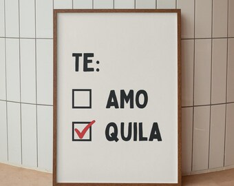 Funny Bar Cart Print: Te Amo Tequila Cocktail Poster, Party Decor, Digital Download
