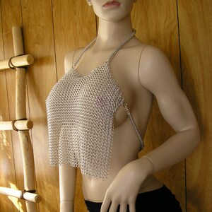 Mature Chainmail breastplate, unisex, halter top, 4 in 1 chainmail front with open back, full-persian at neck and across back, one size