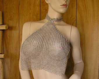 Chainmail breastplate, unisex, halter top, 4 in 1 chainmail front with open back, full-persian at neck and across back, one size fits most