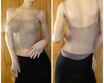 Chainmail top, Tunic, unisex, this piece has beautiful drape, one size fits most, 39" around, 11" long, straps are 16" long and 1" wide