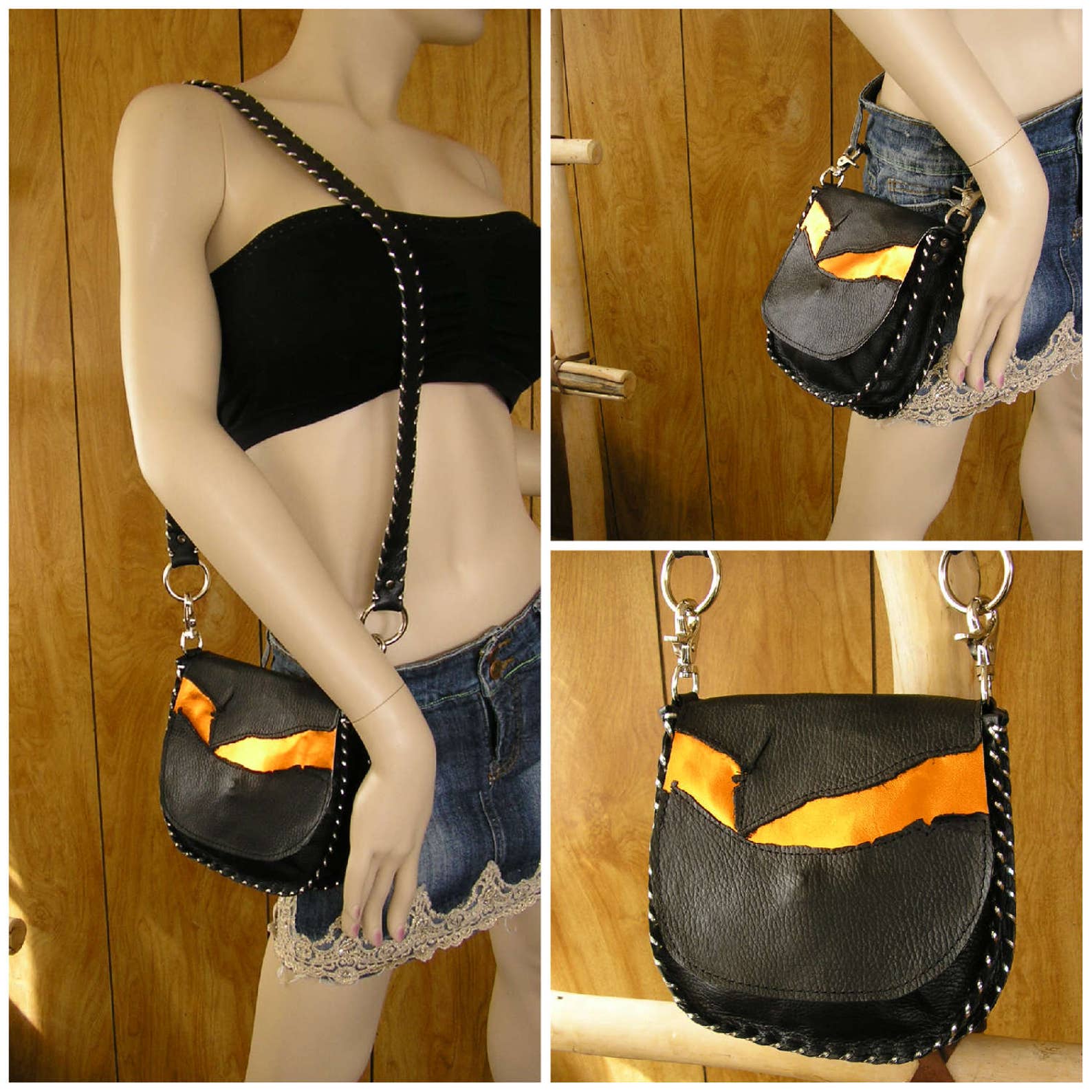 Black and Metallic Orange Leather Purse Crossbody Bag Etsy