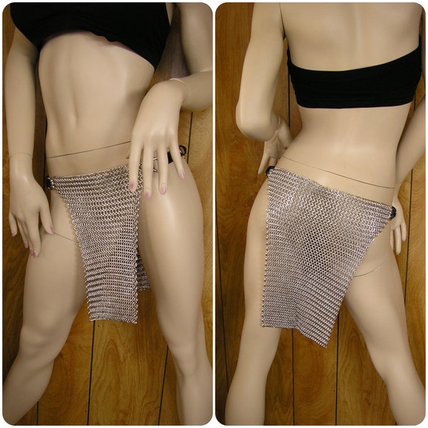 33" to 36" adjustable Chainmail loincloth, Unisex, with adjustable sides, will fit 33" adjustable up to 36", 15" long in back, 13" in front
