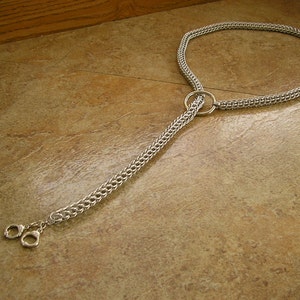 Chainmail choke chain leash, total length is 34, Full-Persian weave made with aluminum rings is 32, o-ring with handcuff charms image 5