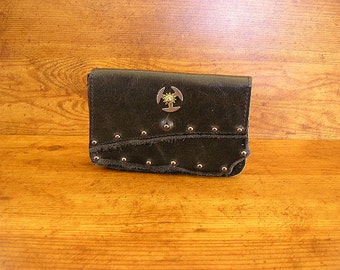 SmartPhone - Wallet  - Black Leather cell phone bag with Steampunk, studs and ball button  5 1/2" x 3 1/2 x 3/4", with belt loop in the back