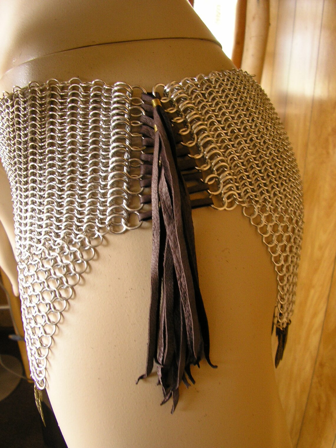 Chainmail loincloth Unisex with brass dagger drops & brown Etsy