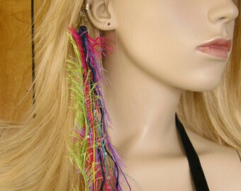 9.75" Tassel ear-cuff, hot pink, lavender, lime, yellow and teal cords with Czech glow beads can be ordered as a hair clip #1503