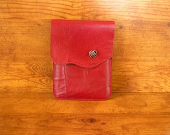 Red Leather Electronic Tablet Sleeve - 8" x 6", Red cowhide with a silver filigree button, handmade in USA