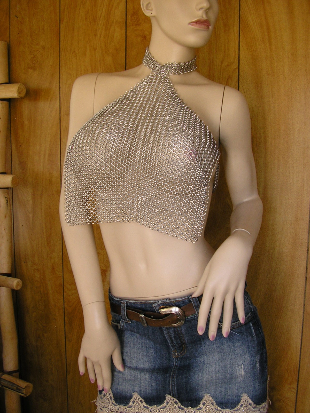 Kyla Floral Chain Mail Halter Top in gold