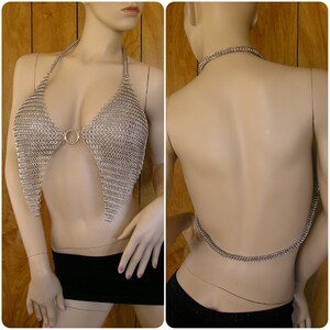 Mature Chainmail bra, halter, one size fits most, 21&quot; across chest, 15&quot; long, neck strap is 16&quot;, back strap is 19 &quot;