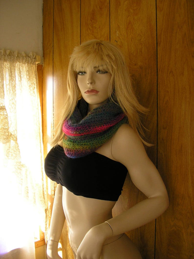 hood hand crochet in blended shades Crochet wool blend hooded cowl cowl it is 28 around and 16 long pixie hood infinity scarf