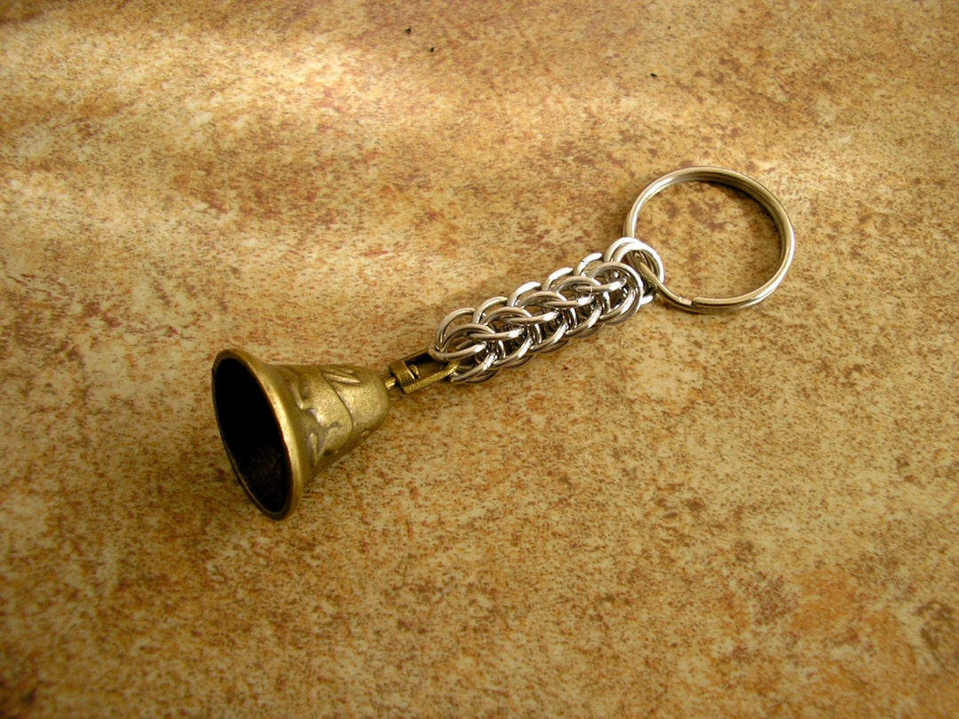 Mature Brass Bell Chainmail Keychain, a Brass Bell With Rabbit and Bird ...