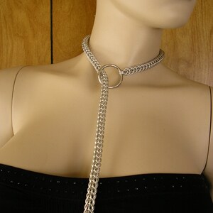 Chainmail choke chain leash, total length is 34, Full-Persian weave made with aluminum rings is 32, o-ring with handcuff charms image 4