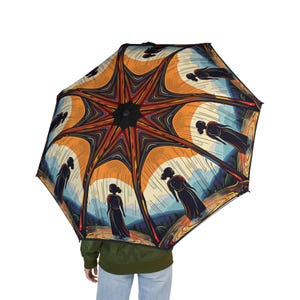 Art Deco-style Foldable Umbrella - Stylish Rain Gear, Unique Gift for Her, Fashionable Travel Accessory, Rainy Day Essential, Outdoor Events