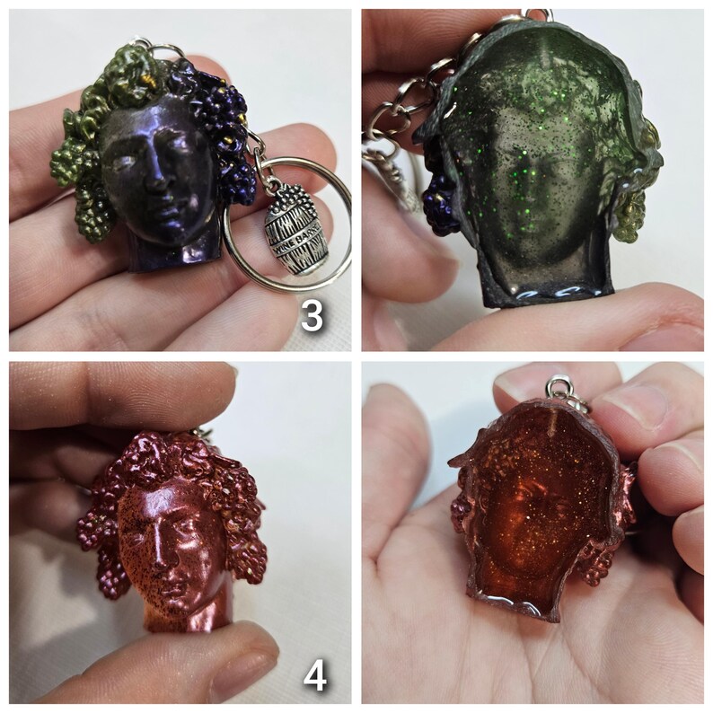 Dionysus Resin Bust Keychains - Greek God of Wine and Theatre Keychains ...