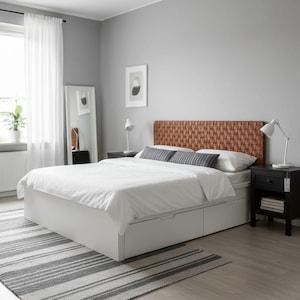 Handwoven Brown Leather Strap Headboard | Wall Mounted Woven Bed Headboard |Custom Leather Headboard for Bed Frame