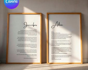 Póster personalizable de votos matrimoniales, regalo de aniversario personalizado, recuerdo editable de votos matrimoniales (plantilla de lienzo)