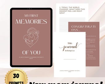 Sugerencias para mamás primerizas: diario de atención plena de 30 días para los primeros meses de maternidad, libro de afirmaciones suaves, recuerdo digital posparto