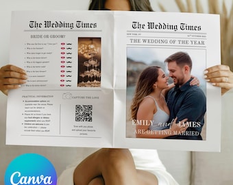 Plantilla de periódico para invitación de boda (editable en Canva), invitación personalizada para anuncio de boda
