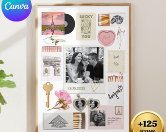 Plantilla de caja de cerillas para recuerdo de boda o viaje, regalo de aniversario, recuerdo de luna de miel, regalo romántico para parejas, caja de cerillas (edición en lienzo)