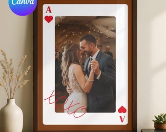 Póster de pareja editable estilo naipe, recuerdo de pareja, recuerdo de boda, regalo de San Valentín o primer aniversario.