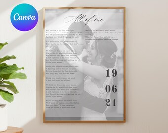 Póster del primer baile, Póster con la letra de la canción, Regalo de aniversario, Perfecto como recuerdo de boda (Plantilla para lienzo)